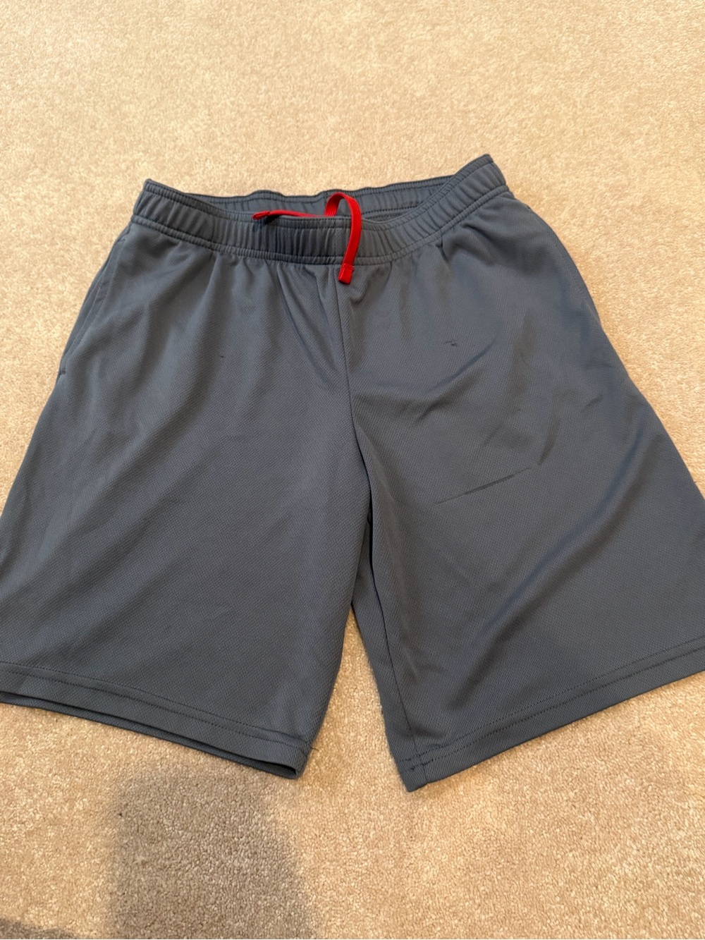 Kid’s Athletic Gray Performance Shorts with Red Drawstring